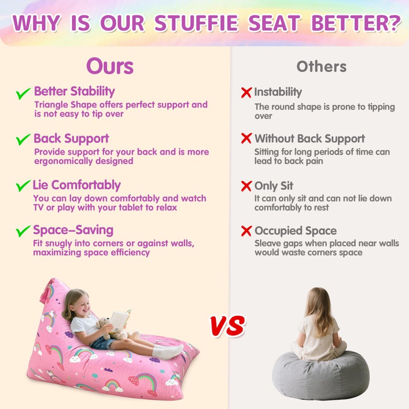 Jorbest Unicorns Stuffed Animal Storage Bean Bag Chair for Kids and Adults  Unicorns Rainbow Bean Bag Stuffed Animal Storage  Luxury Velvet Stuffie Seat - Cover ONLY (200 L/52 Gal  Rainbow) - Image 4